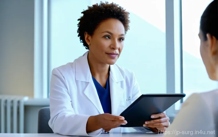 갑상선암 초기 치료법 - **Prompt:** A compassionate and professional female doctor, in her late 40s, wearing a clean white l...