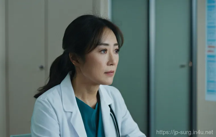 위암 수술 후기 사례 - **Prompt 1: The Weight of Diagnosis**
A realistic, cinematic shot of a Japanese woman in her lat...