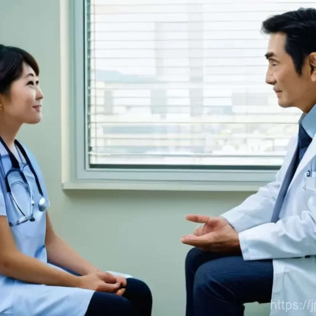 소화기 외과 전문의 추천 - **Prompt 1: Reassuring Consultation**
A heartfelt scene in a bright, modern Japanese clinic cons...