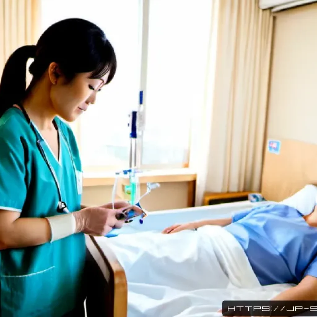 외과 입원 후기 - Photorealistic modern Japanese hospital room, an adult Japanese patient in clean hospital pajamas re...