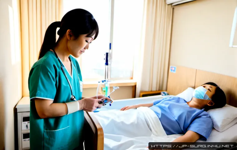 외과 입원 후기 - Photorealistic modern Japanese hospital room, an adult Japanese patient in clean hospital pajamas re...